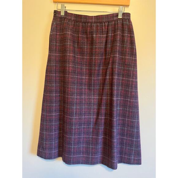 1980s Pendleton Pink Purple Blue Plaid Academic Twee Coquette Wool Midi Skirt M - Picture 4 of 4